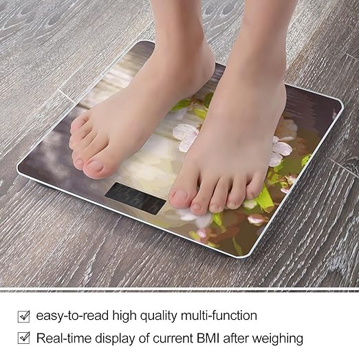 Spring and Flower Weight Scale Digital Electronic Scales Bathroom Scale Larg LCD Backlight Display High Precision MeasurementsTempered Glass