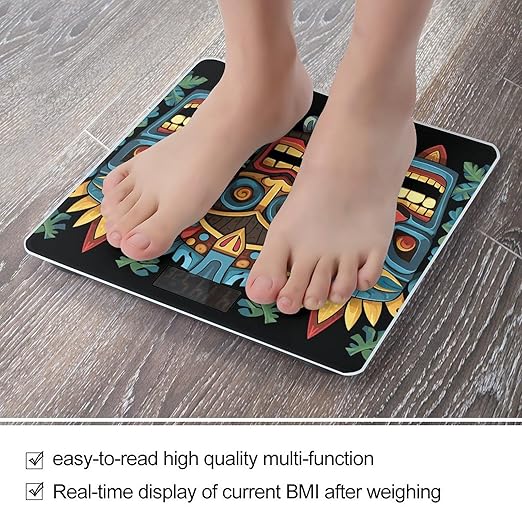 Colorful Tiki Mask Pattern Bathroom Scale Ultra-Bright Liquid Crystal Screen Weight Scale Accurate Bathroom Body Scales for Body Weight Bathroom Pet Home Bedroom Gift-Giving
