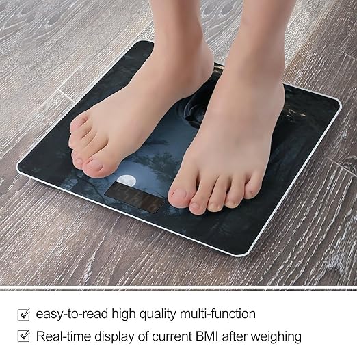 Black Bear Night Trees Weight Scale Large Digital Bathroom Scales with Bright LED Display Non Slip Digital Scale and Step On Fashion Weighing Machine for Body