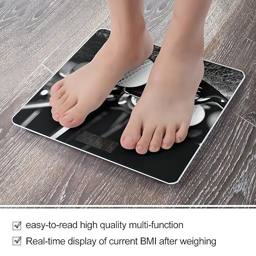 Black and White Golf Scale for Body Weight Sturdy Tempered Glass Weighing Scales with LCD Display Accurate Digital Bathroom Scale Convenient Body Fat Smart Scales 400lb