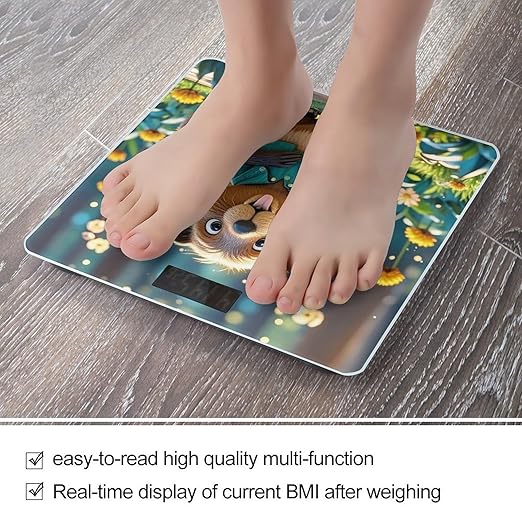 Cartoon Animated Beaver Bathroom Scale Automatic Power On/Off Body Scales LCD Backlight Display Square Digital Scale Rounded Corners Bathroom Scales for Home Bedrooms