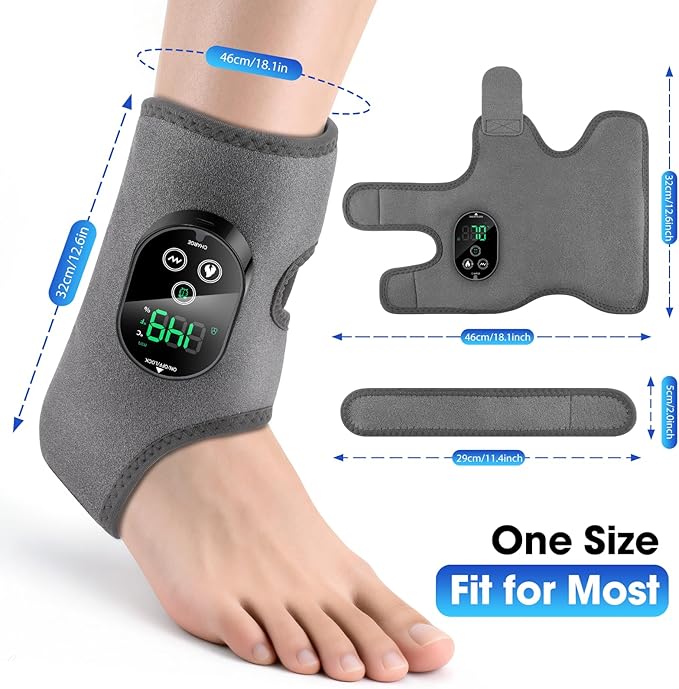 Cordless Ankle Heating Pad Foot Massager with Heat for Pain Relief Ankle Massager for Women and Men Heated Foot Brace Wrap with 6 Heat Levels and 3 Vibration Modes