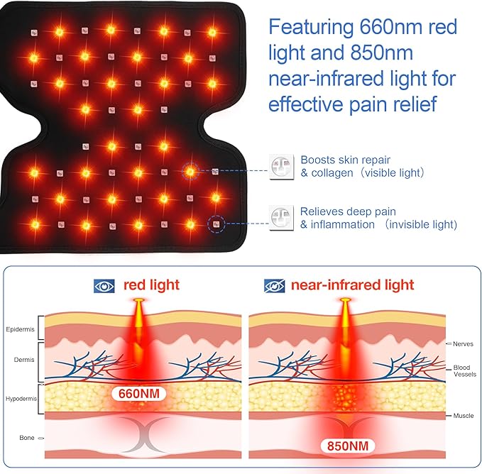 Wireless Red Light Therapy Knee Pad – 660nm Red &amp 850nm Infrared with Built-in Heating Wire Heated Pain Relief for Arthritis Joint &amp Muscle Pain Adjustable Fit for Home &amp Seniors