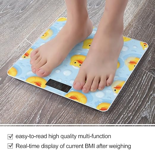 Smart Scale for Body Weight Automatic Switch Digital Bathroom Weighing Scale Yellow Rubber Ducks Bubbles White