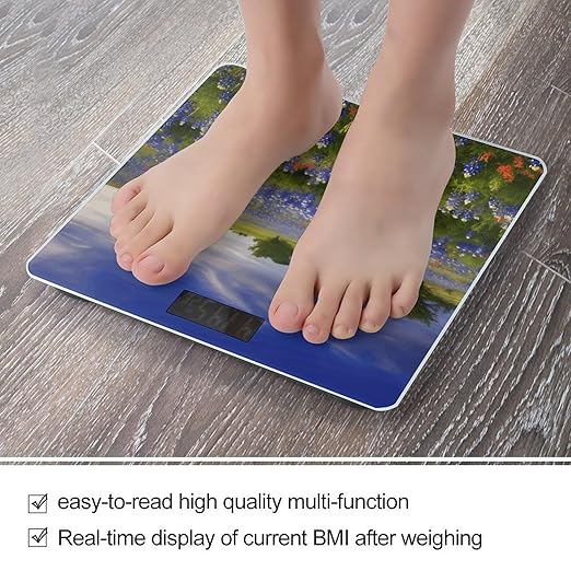 Texas Bluebonnets Scenery Bathroom Scale Large LCD Backlight Display Digital Scale Rounded Corners Body Scales Automatic Power On/Off Bathroom Scales for Home Bedrooms
