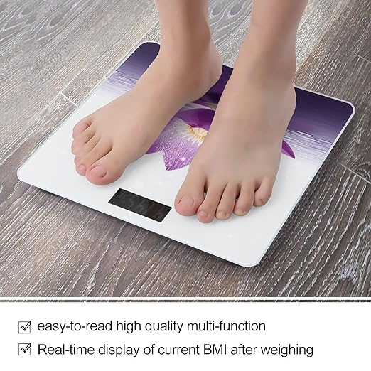 Lotus Flower Purple2 Weight ScaleClear LED Display Bathroom Digital Weighing ScaleTempered Glass Digital Bathroom Scale for Body Weight Capacity Up to 400 Lbs