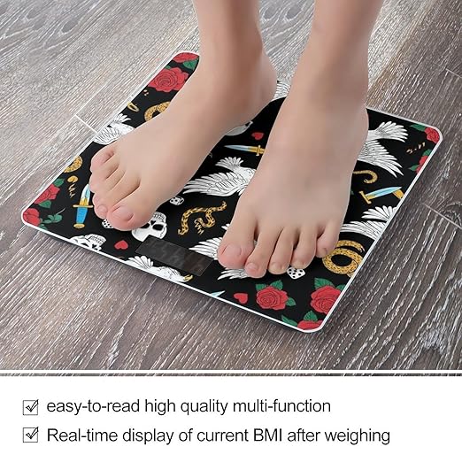 Smart Scale for Body Weight Automatic Switch Digital Bathroom Weighing Scale Cool Rock Wild Eagle Red Rose Skull Floral