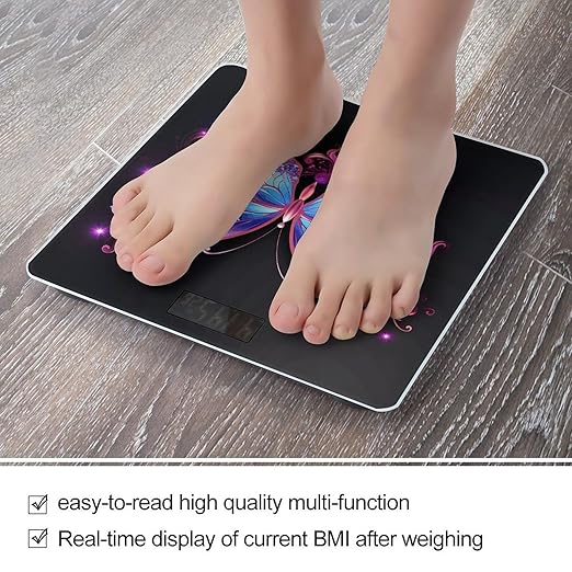 Pink Purple Butterfly Bathroom Scale Large LCD Backlight Display Digital Scale Rounded Corners Body Scales Automatic Power On/Off Bathroom Scales for Home Bedrooms