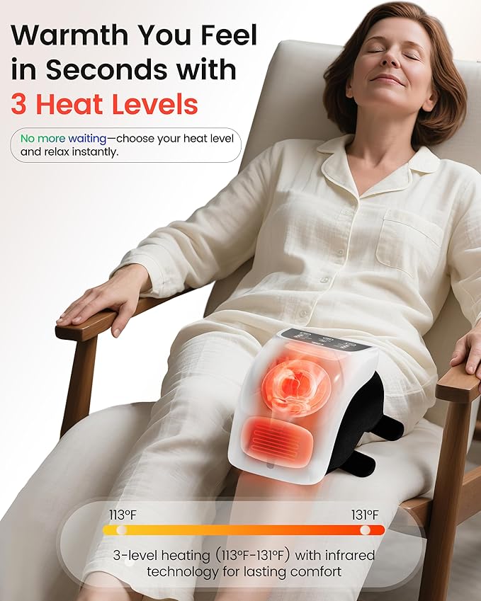 CILI Cordless Knee Massager with Heat &amp VibrationRed Light Knee Massager for Pain ReliefHeated Knee Brace with 3 Heat &amp 3 Vibration Levels Heating Pad for Knee PainGifts for WomenMen