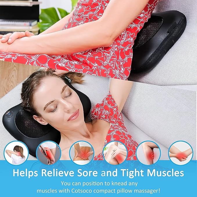 Scozza Shiatsu Neck and Back Massager with Heat Deep Tissue Electric Massage Pillow for Pain Relief Ideal for Shoulders Back Legs and Feet Perfect for Home Car Office and Gifts B
