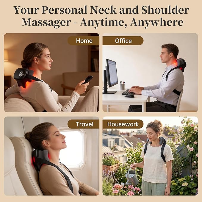 Shiatsu Neck and Back Massager Cordless Shoulder Massager with Heat Electric Deep Tissue 6D Kneading Massage for Shoulder Leg Body Muscle Pain Relief Remote Control Gifts for Men Women