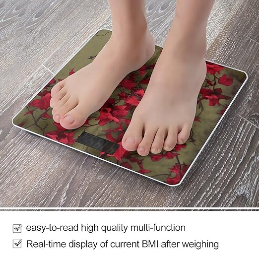 Red Flower Vine Digital Bathroom Scale for Body Weight Weighing Scale with Backlit LCD Display High Precision Measurements &amp Measures Weight Up to 180kg