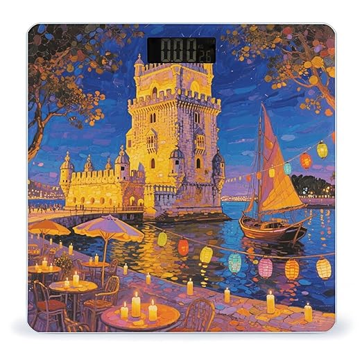 Lisbon Belem Tower Scale for Body Weight Sturdy Tempered Glass Weighing Scales with LCD Display Accurate Digital Bathroom Scale Convenient Body Fat Smart Scales Easy Read