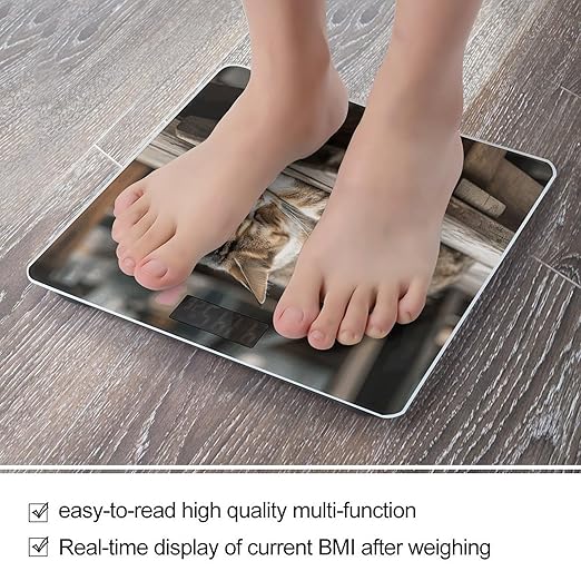 Cat Sleeping Digital Bathroom Scale for Body Weight Weighing Scale with Backlit LCD Display High Precision Measurements &amp Measures Weight Up to 180kg
