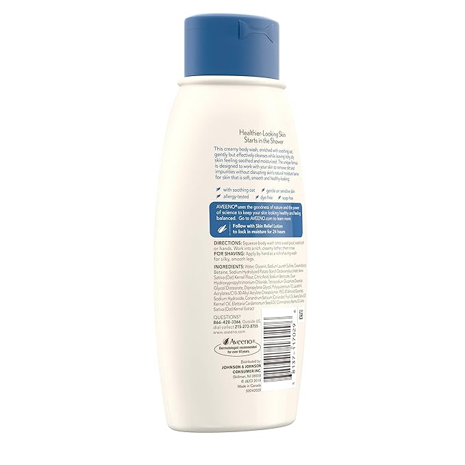Aveeno Skin Relief Fragrance-Free Body Wash with Oat to Soothe Dry Itchy Skin Gentle Soap-Free &amp Dye-Free for Sensitive Skin 12 fl. oz (Pack of 2)