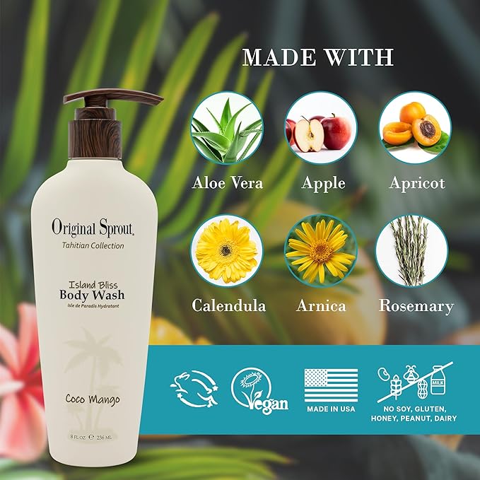 Original Sprout Island Bliss Moisturizing Body Wash for All Skin Types Including Sensitive &amp Dry Skin Hydrating Body Wash with Calendula &amp Rosemary Extracts Sulfate Free Coco Mango Scent 8