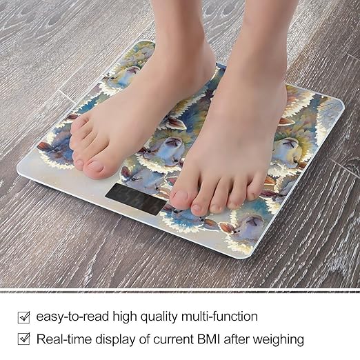 Watercolor Sheeps Scale for Body Weight Highly Accurate Digital Bathroom Body Scale Digital Bathroom Scales for People Anti-Slip Large LCD Display Smart Scales