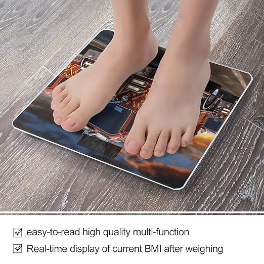 Fire Truck Bathroom Scale Rounded Smart Scale for Body Weight Automatic Power On/Off Weight Scales Accurate Bathroom Digital Scales for Pet Home Bedroom Kitchen