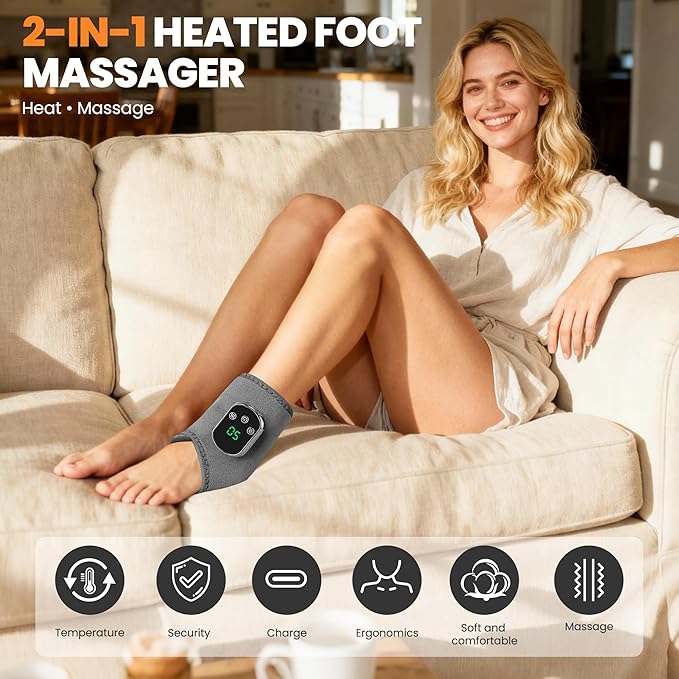 YAZHI Foot Massager 2-in-1 Warming Wrap – Relax &amp Renew Foot &amp Ankle Massager with 3 Modes &amp 5 Heat Levels Portable for Home or Travel