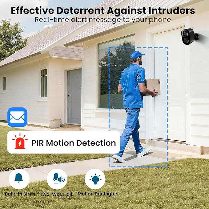 2026 Upgraded 2K Security Cameras Wireless Outdoor (2-Pack) Free Cloud &amp SD Storage Long Battery Life 2.4G/5G Wifi Support Motion Detection Color Night Vision Spotlight Waterproof 2-Way Ta