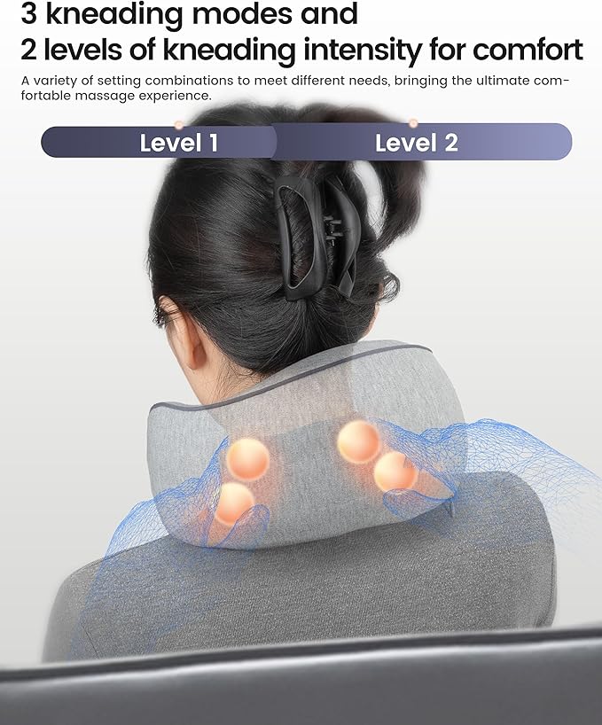 CILI Cordless Neck Massager Pillow with Heat Shiatsu Neck Massager for Pain Relief Deep TissueHeated Massage Pillow for Travel3 Adjustable IntensityGifts for Women Men Mom Dad