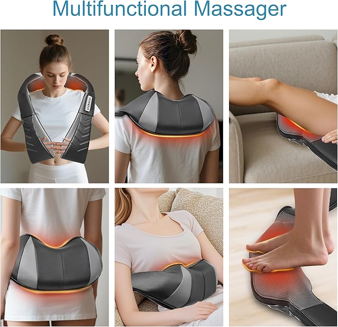 Shiatsu Neck and Back Massager Electric Shoulder Massager with Heat Deep Tissue Kneading Massage for Pain Relief Idea Gifts (NOT Cordless)