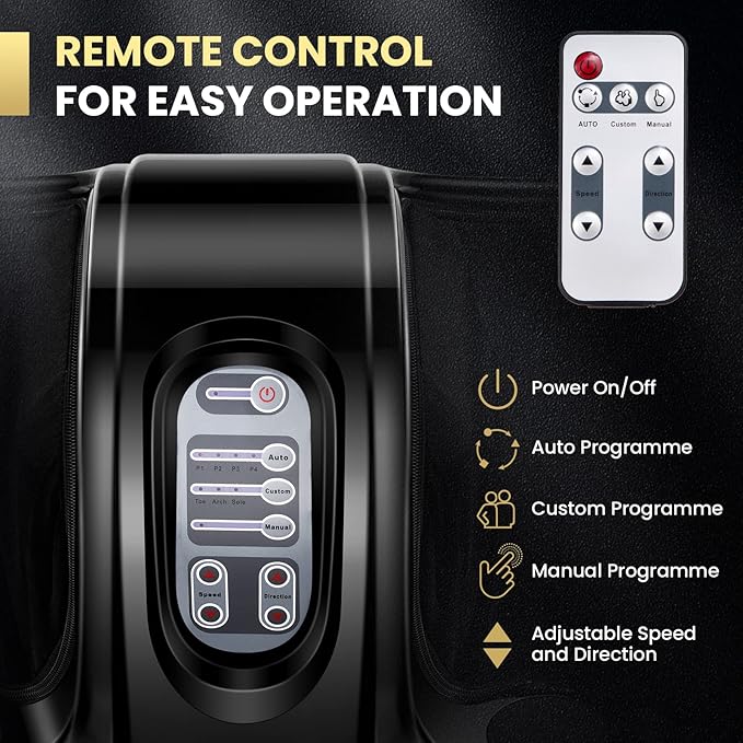 WELLHUT Foot Massager Machine Shiatsu Foot and Calf Massager for Ankle Calf Leg Arm Shiatsu Kneading Rolling Feet Massager Machine Gifts for Men and Women Black