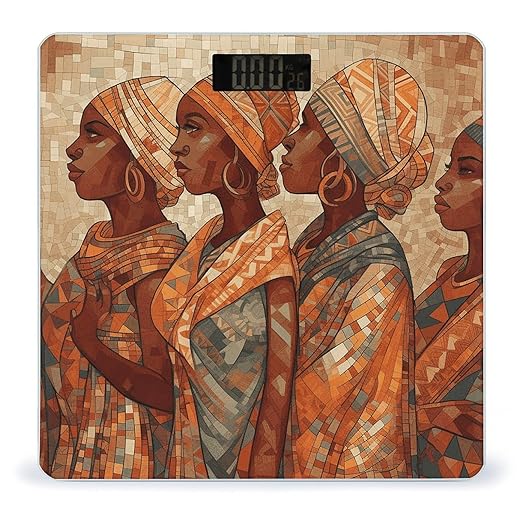 Africa Ethnic Pottery Scale for Body Weight Precision Bathroom Weighing Scales with Back Lit LCD Display Sturdy Tempered Glass Body Weight Scales Digital Bathroom Scale 400lb