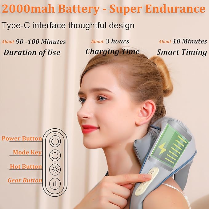 Neck Massager with Heat Cordless Deep Tissue 4D Kneading Massage Electric Shiatsu Back Shoulder and Neck Massager for Neck Traps Back and Leg Pain Relief Gifts for Men Women Mom and Dad Blue