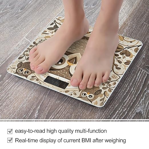 Cute Brown Cartoon Owls Weight Scale Large Bathroom Scales Digital Weight with Bright LED Display Non Slip Automatic Weighing Scale Fashion Weighing Machine for Body
