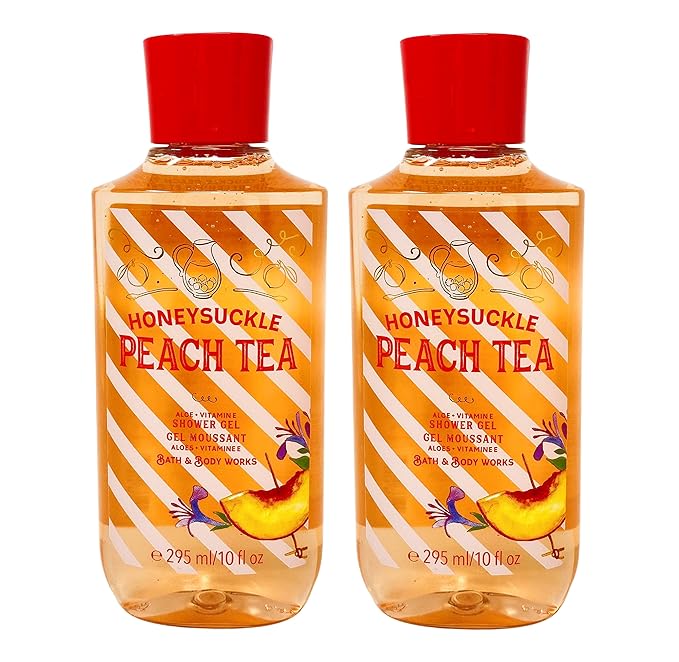 Bath &amp Body Works Honeysuckle Peach Tea Aloe + Vitamin E Shower Gel Duo Set - Full Size