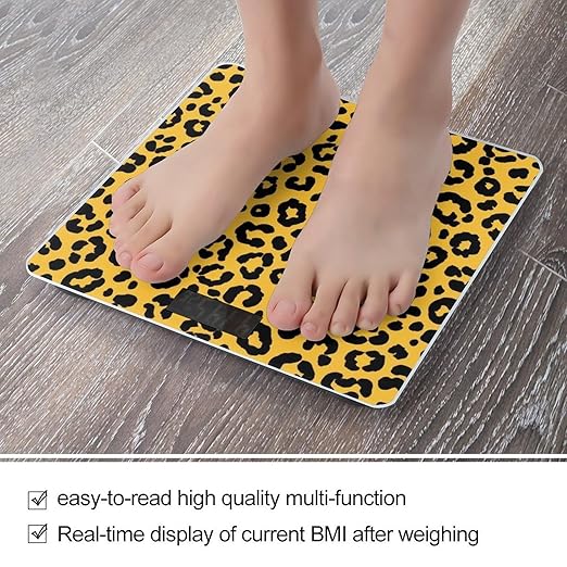 Men's Fashion Automatic Switch Digital Bathroom Weighing Scale Smart Scale Animal Skin Cheetah Leopard Leather Print Yellow