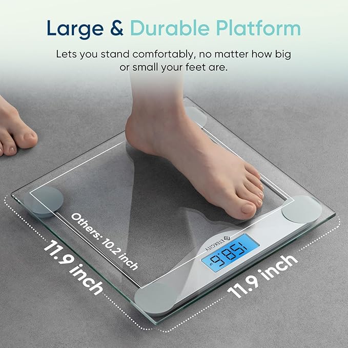 Etekcity Digital Body Weight Bathroom Scale Large Blue LCD Backlight Display High Precision Measurements6mm Tempered Glass 400 Pounds