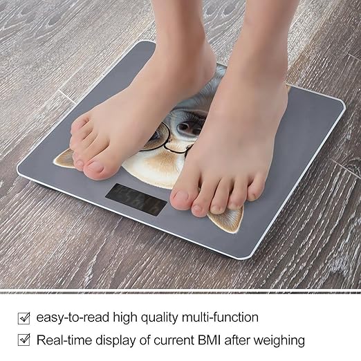 Chihuahua Dog Glasses Bathroom Scale Automatic Power On/Off Body Scales LCD Backlight Display Square Digital Scale Rounded Corners Bathroom Scales for Home Bedrooms