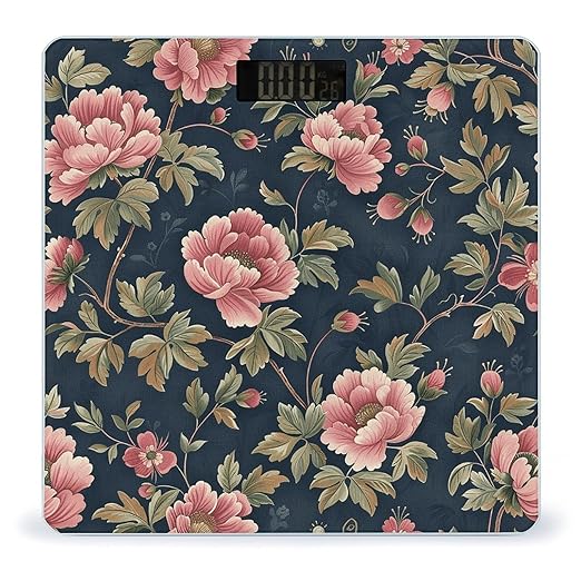 Digital Bathroom Scale for Body Weight Scale with Bright LCD Display High Accuracy Step-On Technology Auto On/Off Green Floral Pattern Digital Scales 400 Lbs /180kg