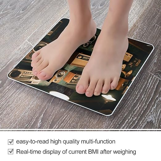 Digital Bathroom Scale for Body Weight Scale with Bright LCD Display High Accuracy Step-On Technology Auto On/Off Vintage Wall of Radio Boombox Digital Scales 400 Lbs /180kg