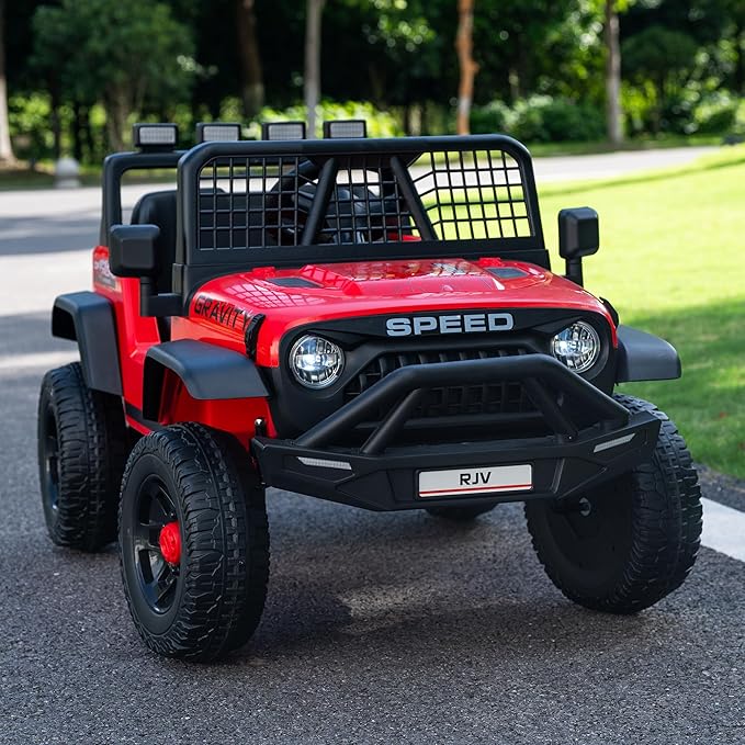 12V 7AH 4WD Kids Ride-On Truck Electric Off-Road Car with Remote &amp Pedal Control LED Lights Music USB Safety Belt 4-Wheel Suspension Adjustable Speeds Outdoor Gift for Boys Girls Red