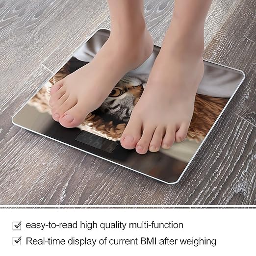 Cat Under Blanket Scale for Body Weight Safe Rounded Corners Tempered Glass Digital Bathroom Scale LED Display 400lb Capacity Weight Scales with High Precision Sensors