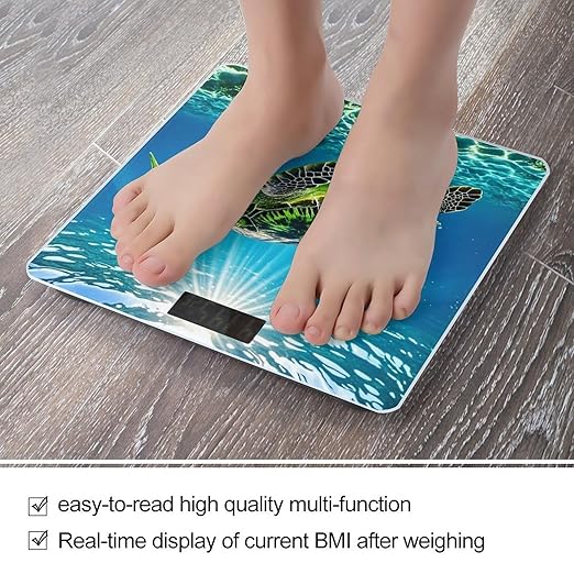Turtle Swimming in The Sea Scale for Body Weight Highly Accurate Digital Bathroom Body Scale Digital Bathroom Scales for People Anti-Slip Large LCD Display Smart Scales