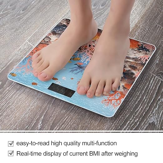 Coral Reef Digital Bathroom Scale for Body Weight Weighing Scale with Backlit LCD Display High Precision Measurements &amp Measures Weight Up to 180kg