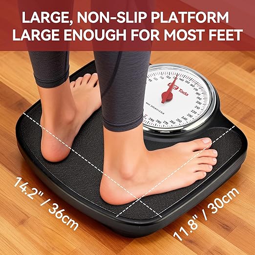 Tada Analog Scale for Body Weight Up to 300 LB Large Non-Digital Mechanical Bathroom Scale with Easy-Read Dial and Anti-Slip Platform