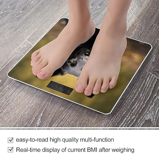 Black German Shepherd Dog Scale for Body Weight Safe Rounded Corners Tempered Glass Digital Bathroom Scale LED Display 400lb Capacity Weight Scales with High Precision Sensors