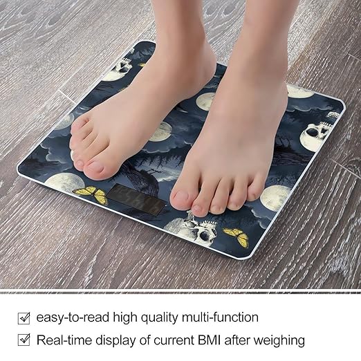 Men's Fashion Automatic Switch Digital Bathroom Weighing Scale Smart Scale Halloween Full Moon Raven Goth Skulls