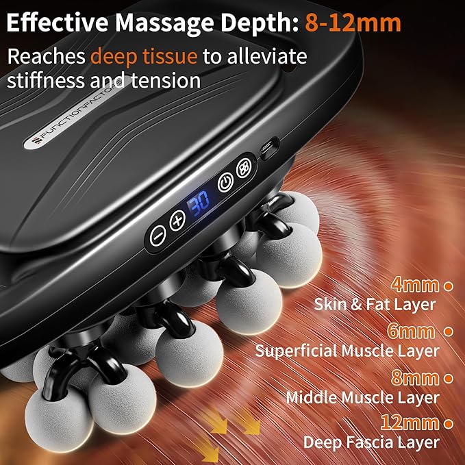 20 Head Massage Gun Deep Tissue Percussion Back Massage Tool with 3 Modes &amp 30 Intensity Levels Handheld Electric Muscle Massager Gun for Back Neck Shoulders Legs Waists Quiet Ideal Gifts