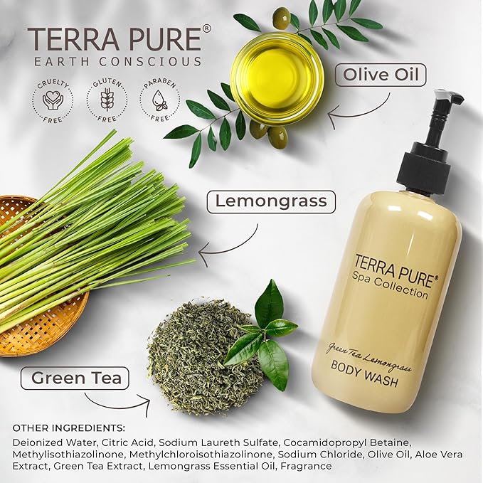 Terra Pure Body Wash | Spa Collection | Hotel Amenities in Pump Bottle | 10.14 oz. / 300 ml (Case of 12)