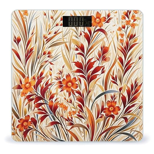 Painted with Flowers and Grass Scale for Body Weight Anti-Slip Tempered Glass Digital Bathroom Scales Clear LCD Display Weighing Scale Safe Rounded Corners Smart Scales