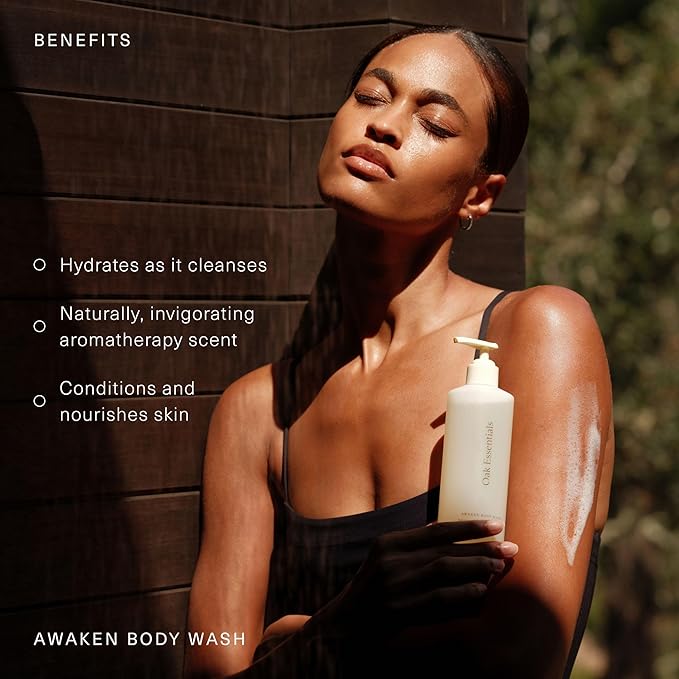 Oak Essentials Awaken Body Wash | Hydrating Shower Gel with Lavender Oil Cedarwood Oil &amp Rice Bran Extract 10.1 Fl Oz