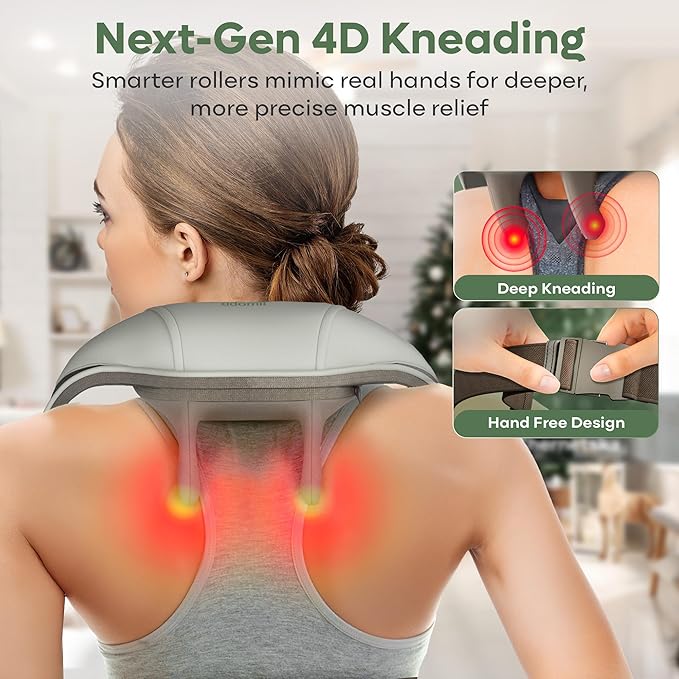 Electric Neck and Back Massager Heat Function Deep Tissue Cordless Neck Massager Relax Muscles 4D Kneading Heated Massage Shoulder Massager Gift Ideas for Dad Mom Friends