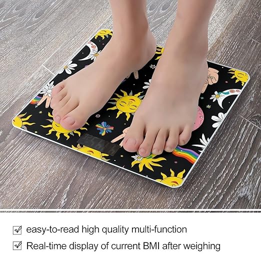 Men's Fashion Automatic Switch Digital Bathroom Weighing Scale Smart Scale Retro Tarot Card Rainbow Moon Sun Black