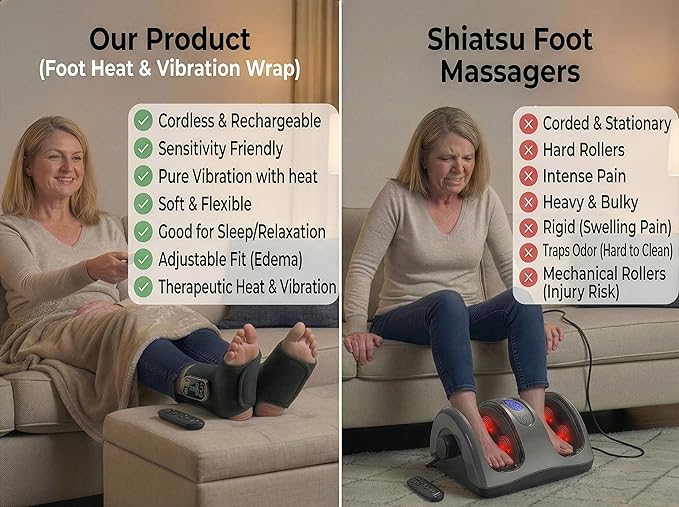 Foot Massager for Neuropathy Plantar Fasciitis Pain Relief Cordless Heated Vibrating Cloud-Soft Ankle Wrap Feet Massage Portable 2H Run Time 6 Heats 3 Modes Auto-Off Timer 1pcs